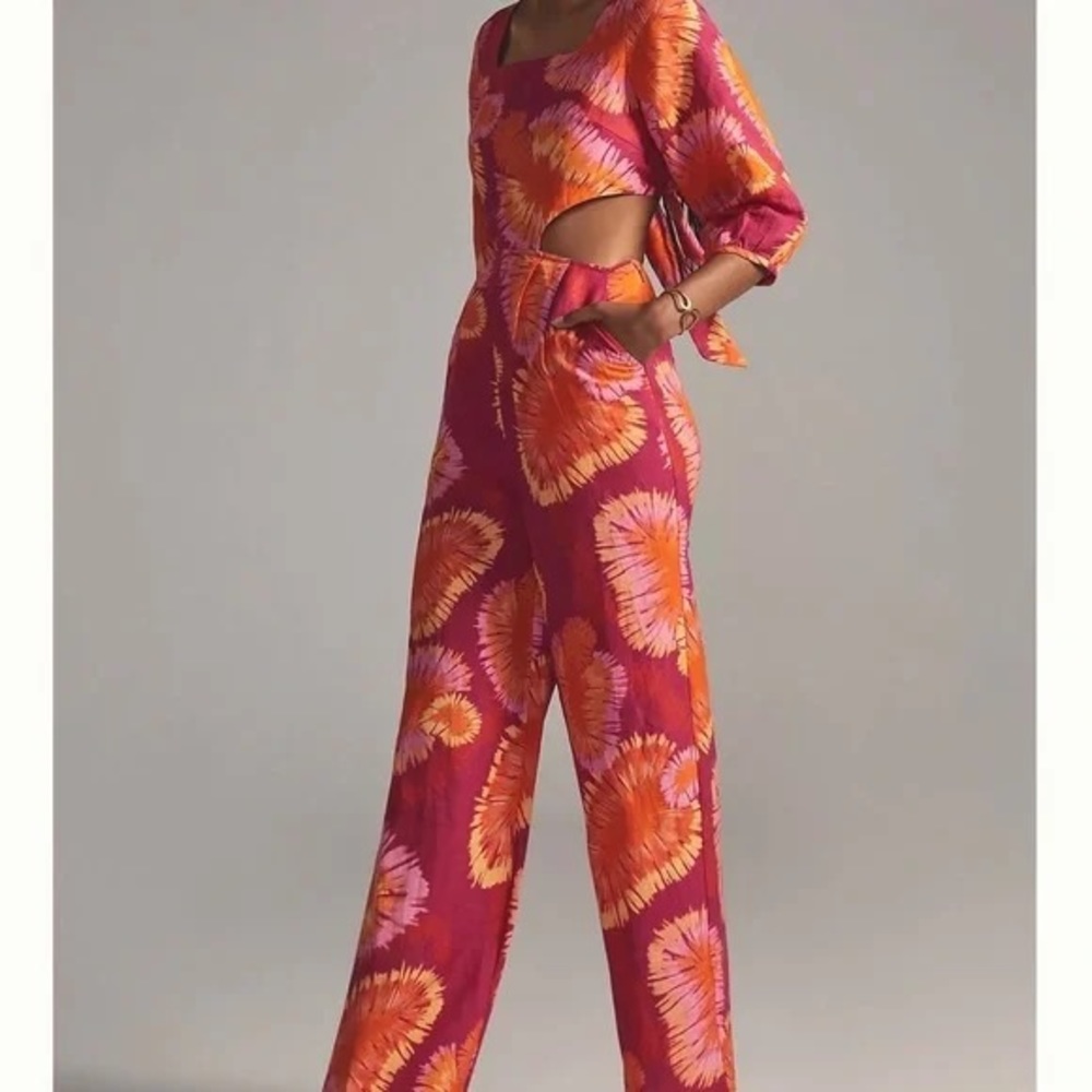 NWT Farm Rio x Anthropologie Tie-Back Cutout Jumpsuit